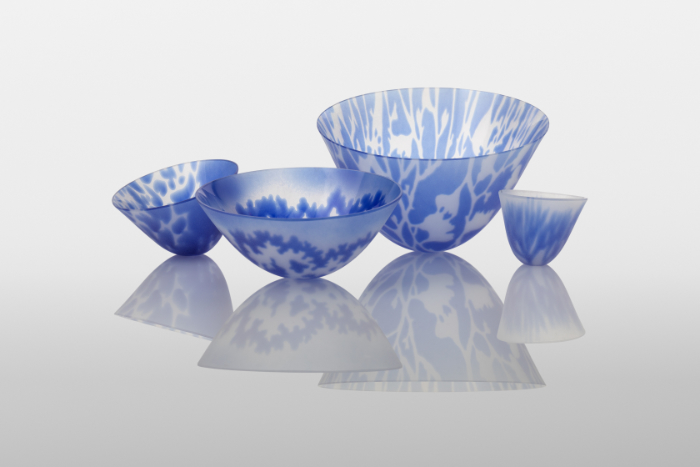 Blue algae glass bowls