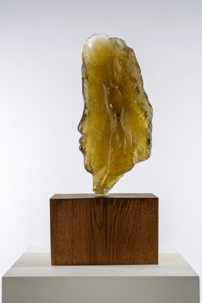 Ahuva's cast glass sculpture of a female head, entitled 'Me'.