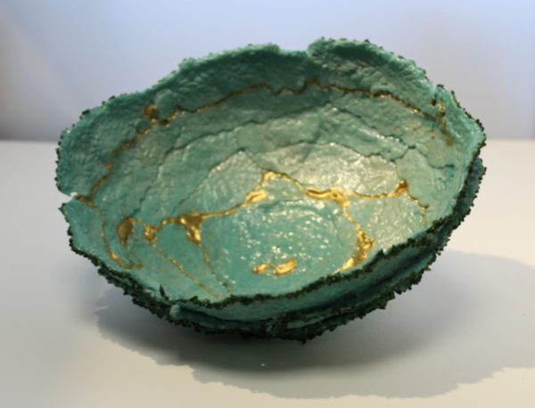 Pate de verre bowl called Green Petals