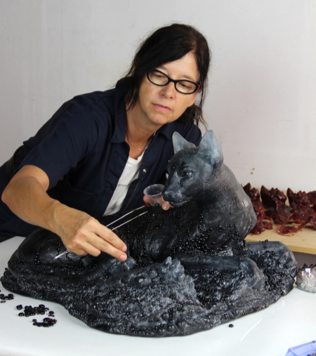 Artist Sibylle Peretti working on a cast glass piece