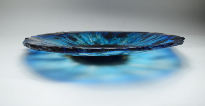 Blue Iris sculpture made using a shallow slump is the first in the collection exploring depression as a theme