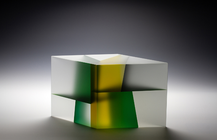 Green Parallelepiped Segmentation glass sculpture by Jiyong Lee