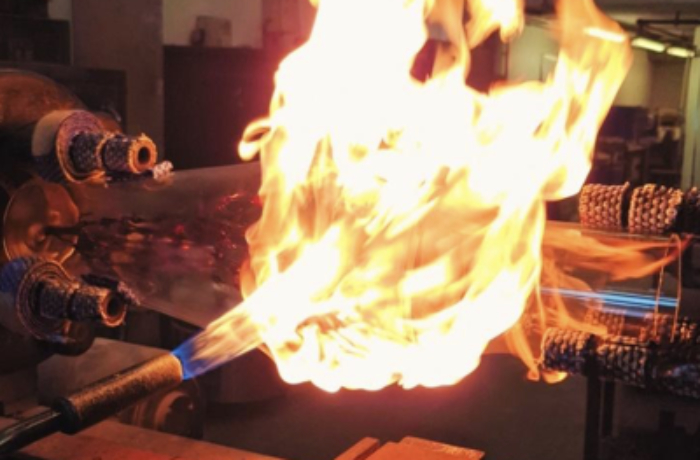 Glassblowing torch with big flame.