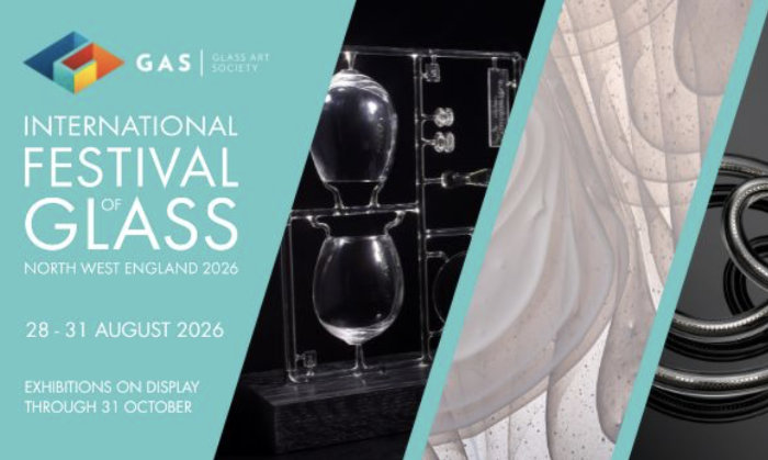 Image of details of different types of glass art and the words International Festival of Glass.
