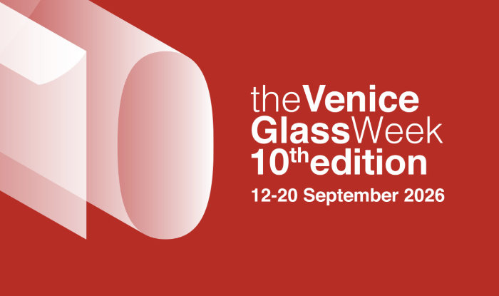 Banner in white writing on red background publicising the Venice Glass Week 10th edition.
