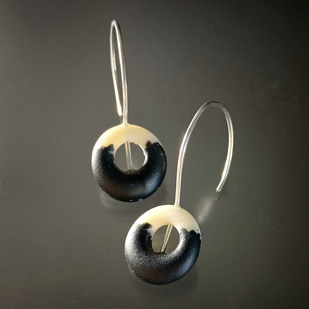 Black and white doughnut earrings